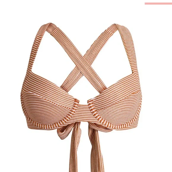 🆕 2pc PQ SWIM Aperol Stripe Perla Halter & Basic Ruched Bottom Teeny Fit - Picture 4 of 8